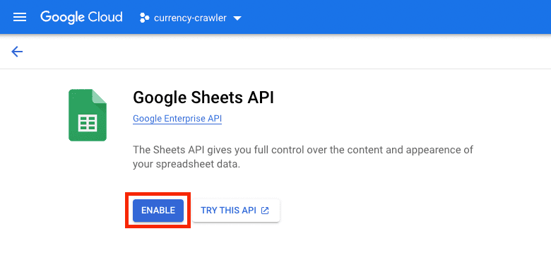 Kích hoạt Google sheet API